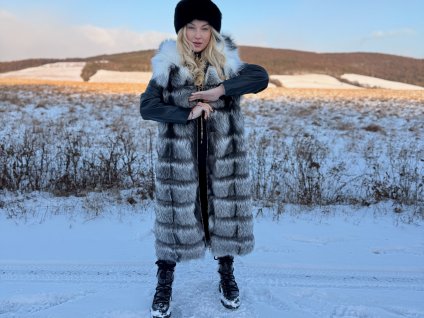 Dlhá vesta zo striebornej líšky SILVER WHITE