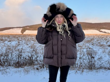 Arctic Chocolate Fur Jacket uxusná páperová bunda s líškou a mývalom (UNI)
