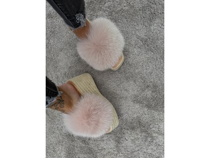 Slamené šľapky s kožušinou Valentino fox