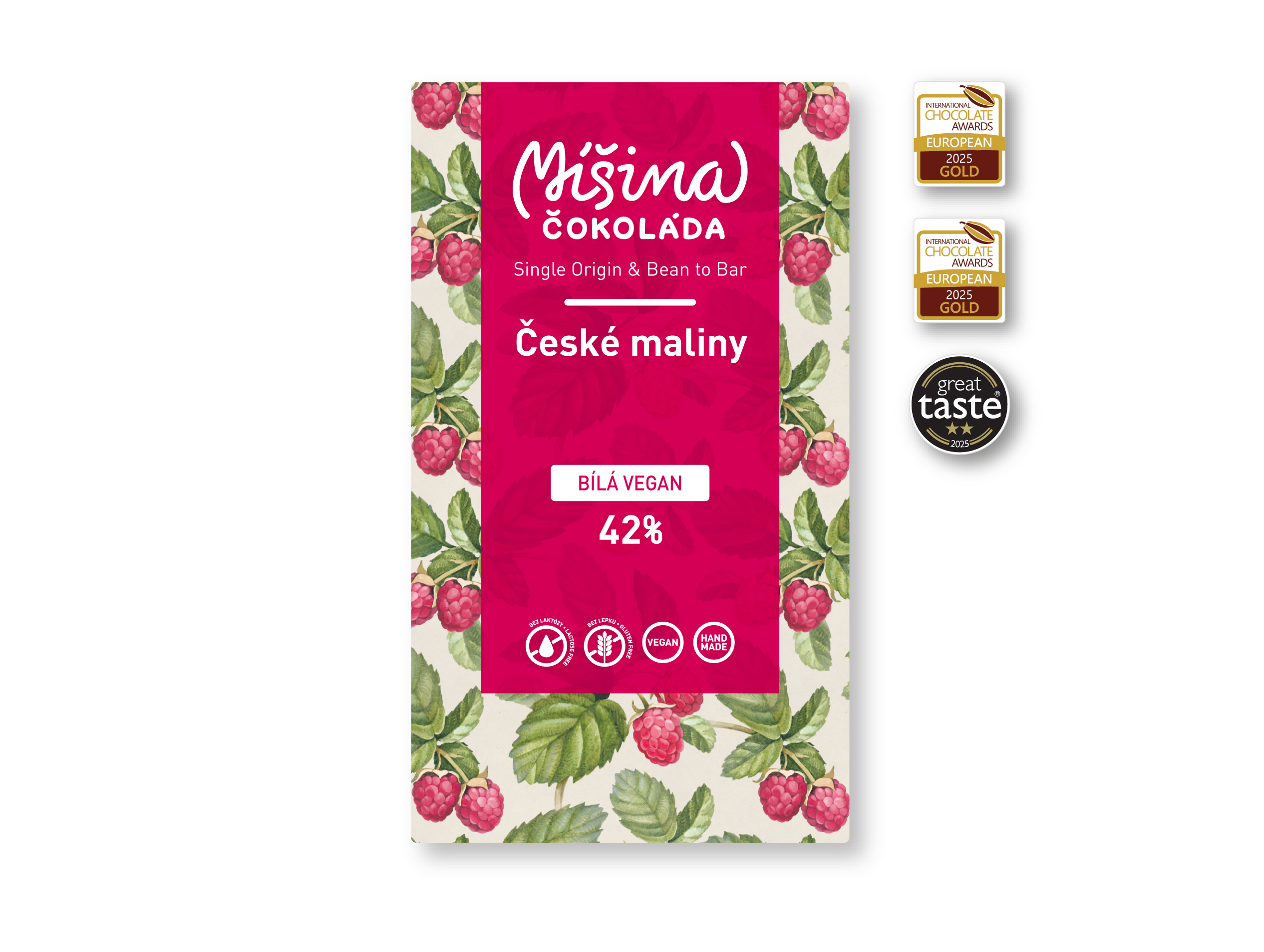 Míšina čokoláda Veganská malinová čokoláda 42%