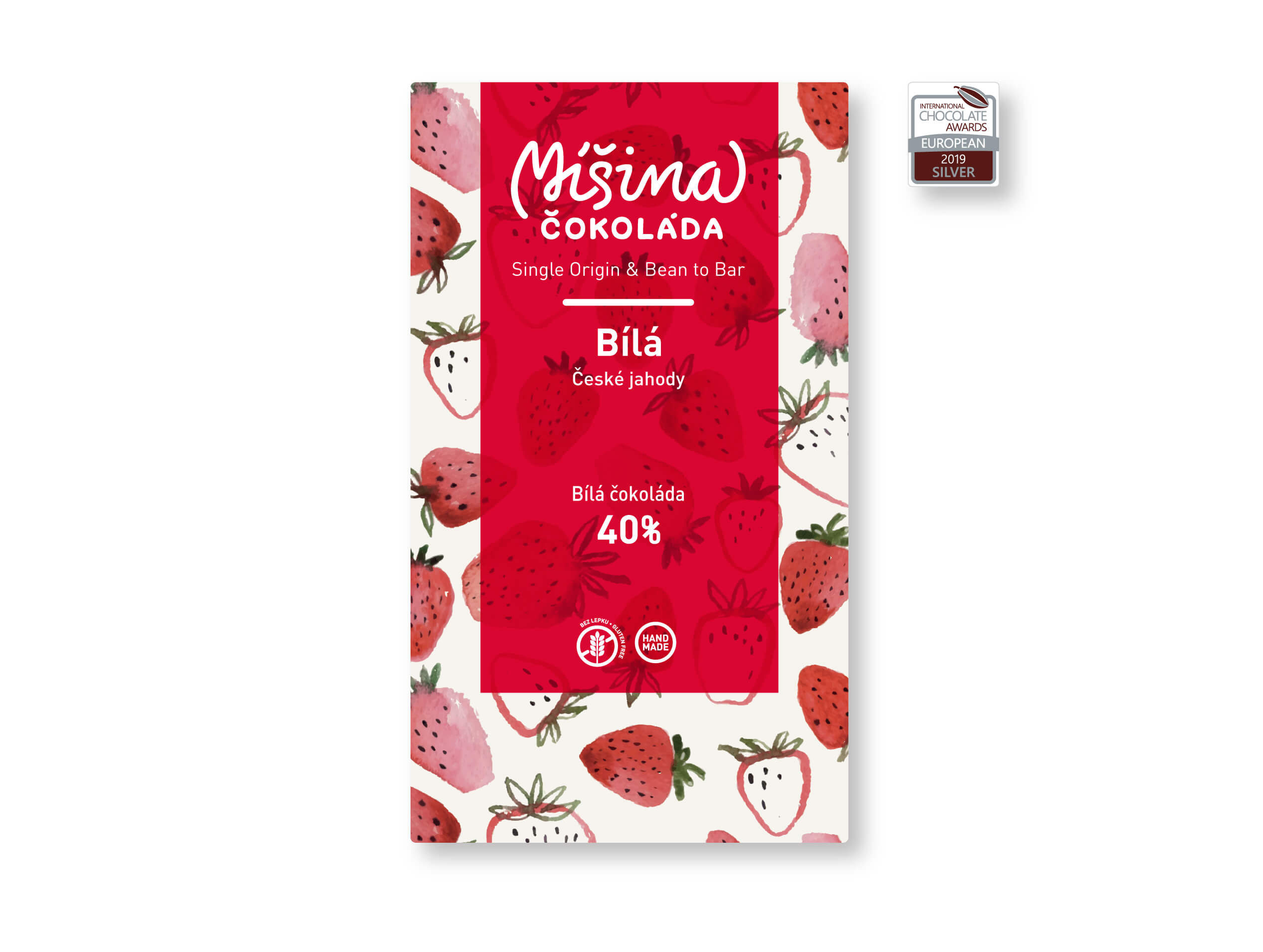 Míšina čokoláda Bílá čokoláda 40% s českými jahodami 50g