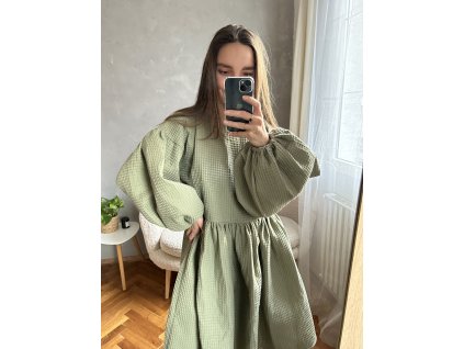 Zelenkave vaflové oversized saty