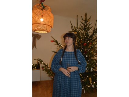 Denimové kostkované oversized šaty