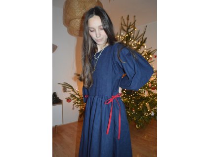 Tmavě modré lněné šaty