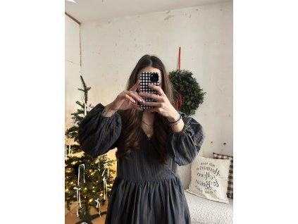 Modro zelené proužkované šaty z mušelínu