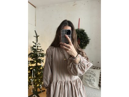 Kakové proužkované šaty z krepu