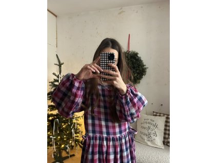 Barevné kostkované šaty s mašlemi z mušelínu