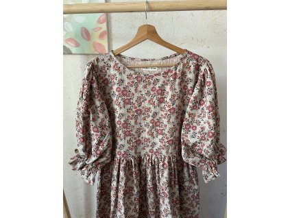 Béžovo bordó květinové šaty