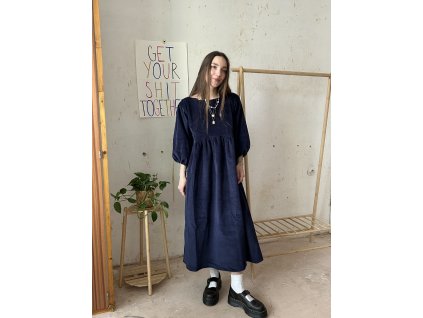 Modré manšestrové šaty