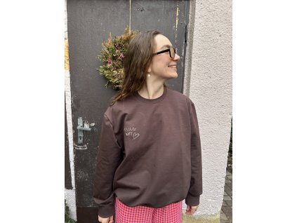 Hnědá mikina MILUJU KAFE