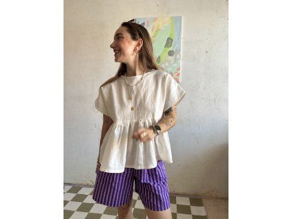 Smetanová halenka ze lnu