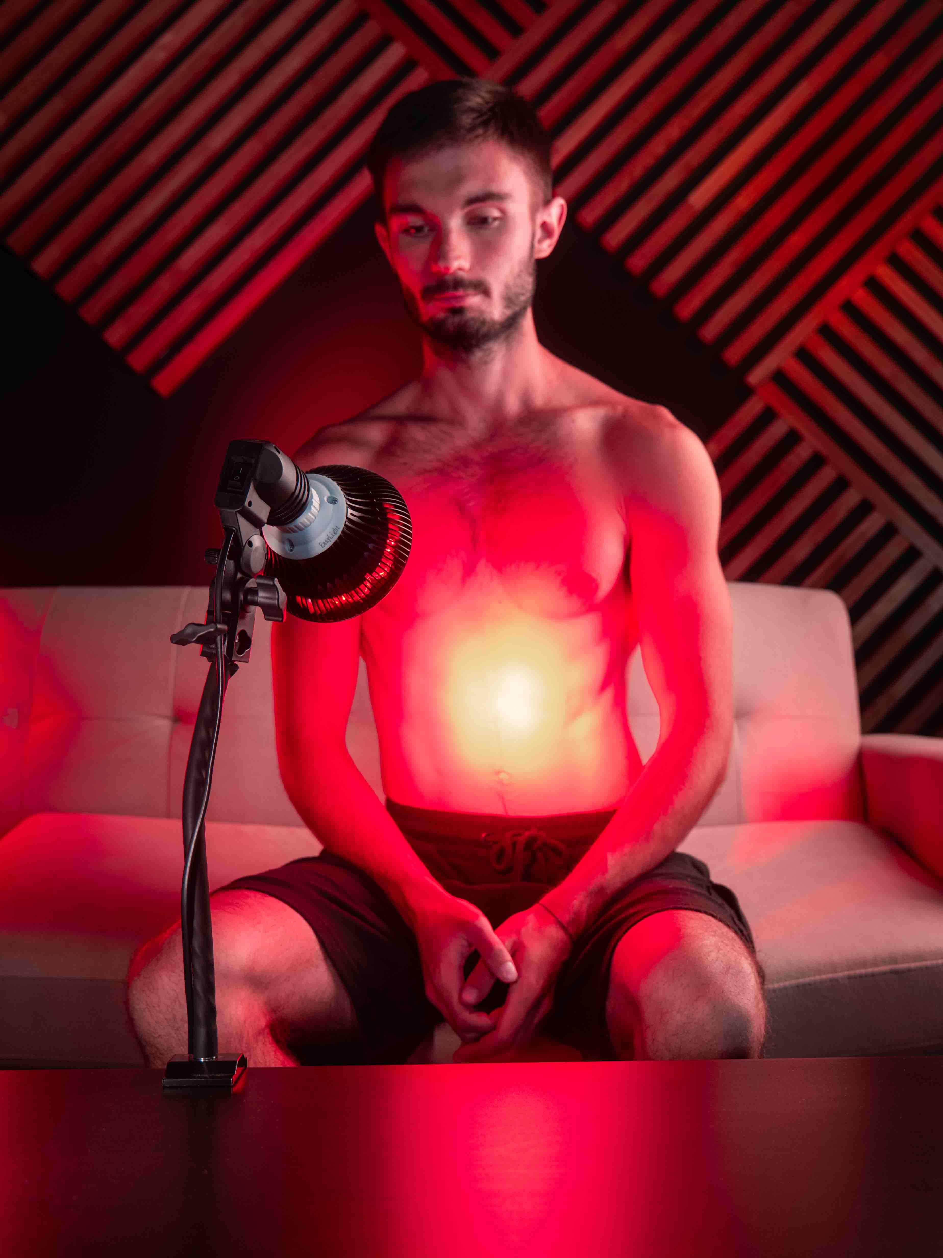 Red light therapy face session at a safe panel distance