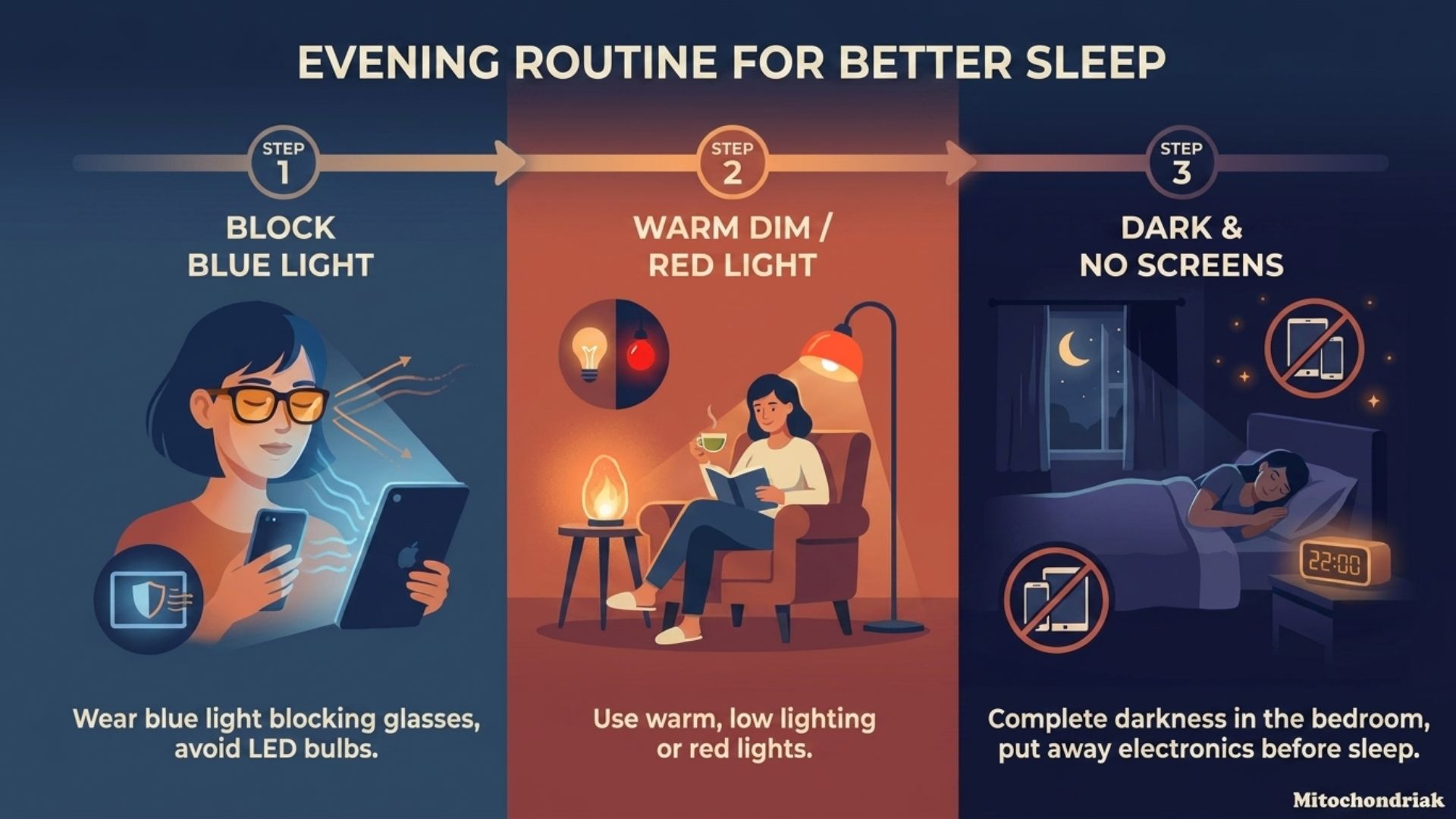 Evening routine for blue light blocking and better sleep hygiene
