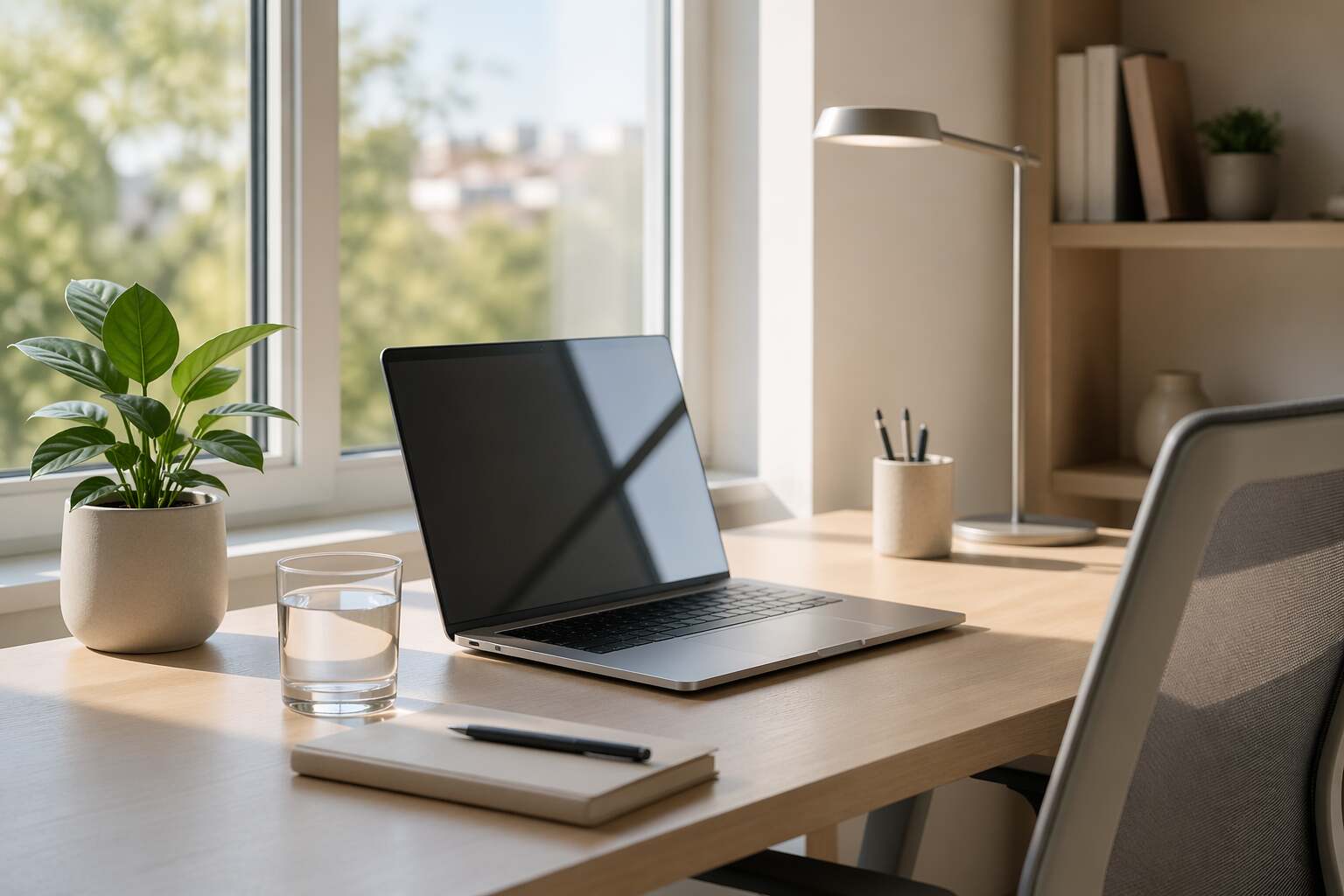 Working from home by the window, circadian rhythm and a healthy daily routine