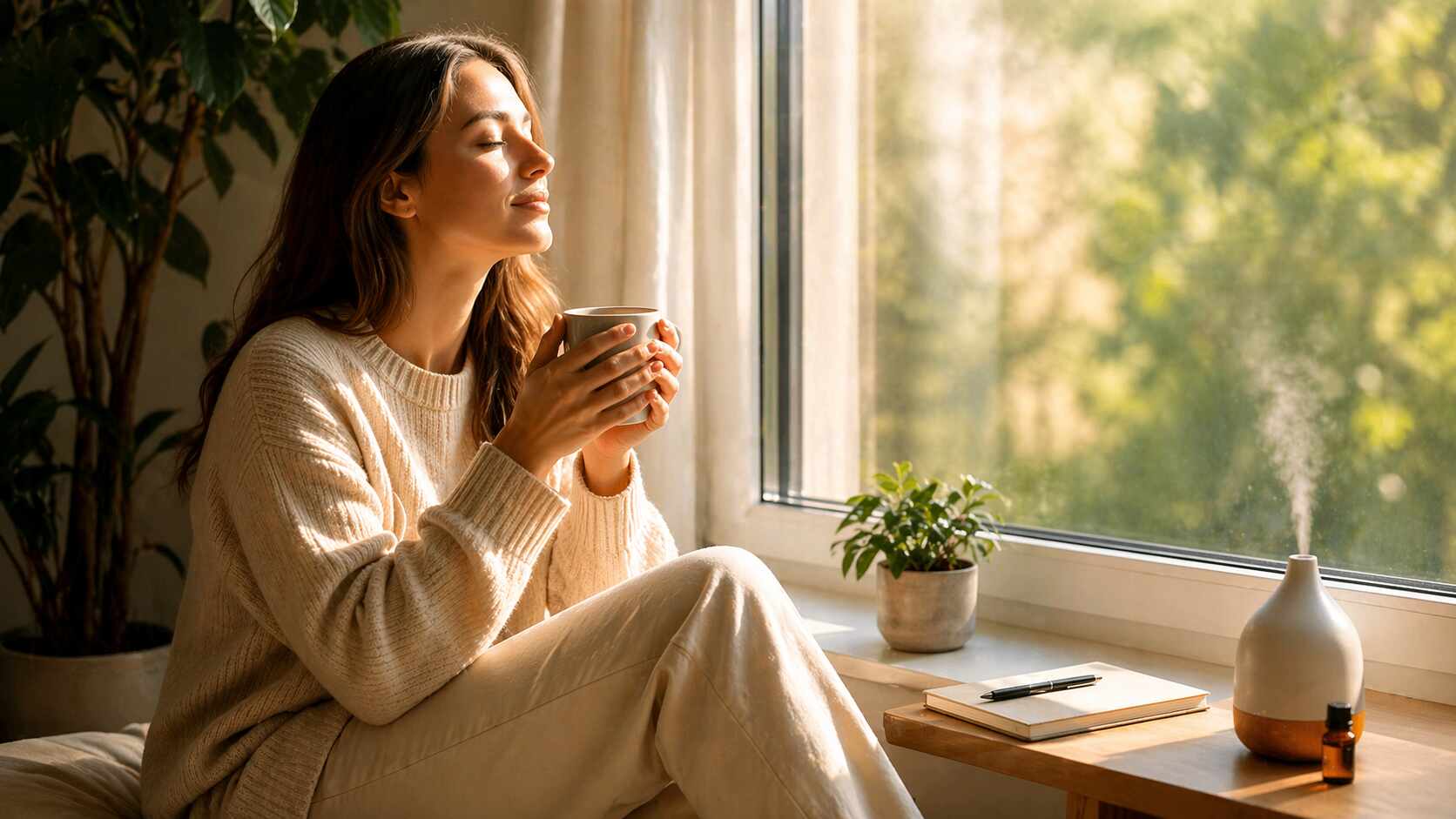 Woman in bright daylight supporting her circadian rhythm in summer