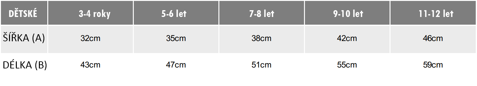 Trička velikosti dětské