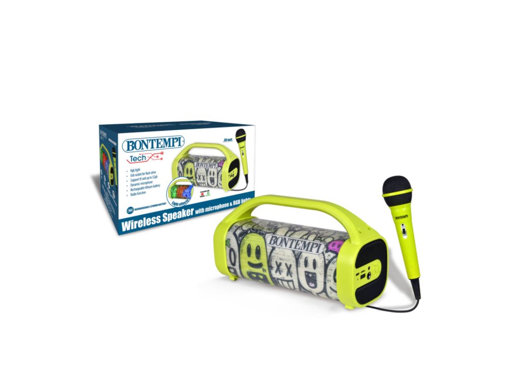 BONTEMPI Bezdrátový reproduktor s dynamickým mikrofonem a světelnými efekty