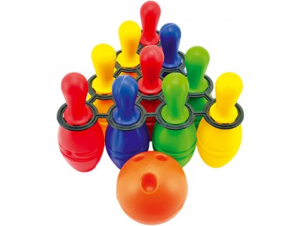 MAD Hra Bowling kuželky barevné 21cm set 10ks s koulí plast v síťce