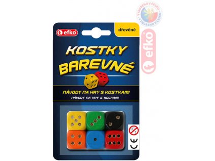 EFKO DŘEVO Hra kostky hrací barevné dřevěné set 6ks na kartě