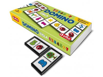 EFKO Hra Domino číslice obrázky a čísla 28 dílků pro malé děti v krabičce