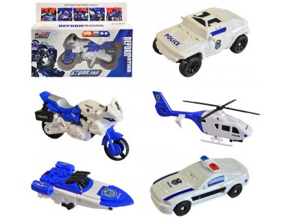 Transformer auto robot 2v1 s přeměnou policie 5 druhů plast