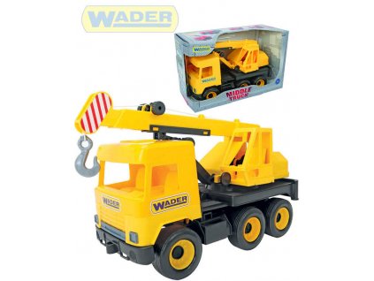 WADER Middle Truck auto jeřáb 38cm žluté plastové 32122