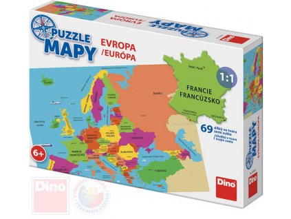 DINO Puzzle Mapa Evropy 69 dílků státy a hlavní města 66x47cm skládačka