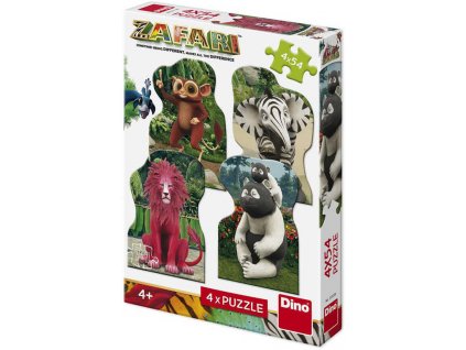DINO Puzzle 4x54 dílků Zafari: Zoomba a kamarádi 13x19cm skládačka 4v1