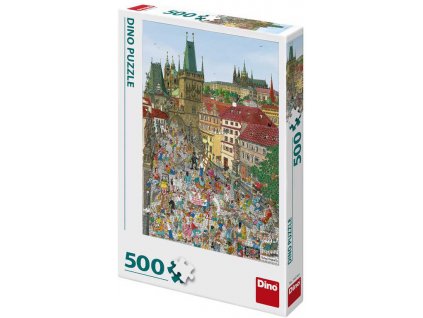 DINO Puzzle 500 dílků Praha Mostecká věž kreslená 33x47cm skládačka v krabici