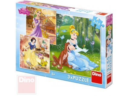 DINO Puzzle 3x55 dílků Princezny 18x18cm skládačka 3v1 v krabici