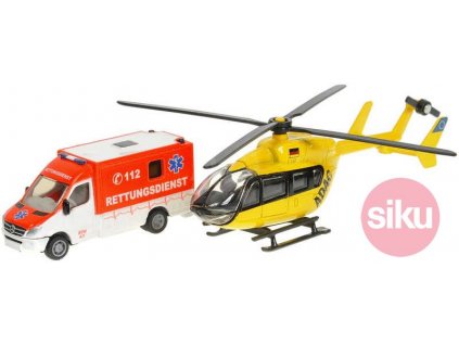 SIKU Záchranáři set sanitka Mercedes sprinter + vrtulník Eurocopter EC 145 kov