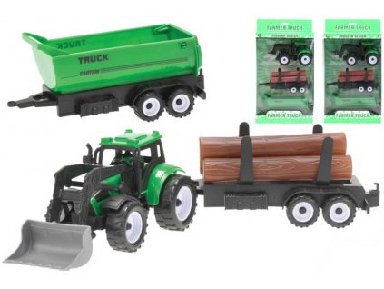Traktor s přední lžící 17cm na setrvačník set se 2 přívěsy 3 druhy plast