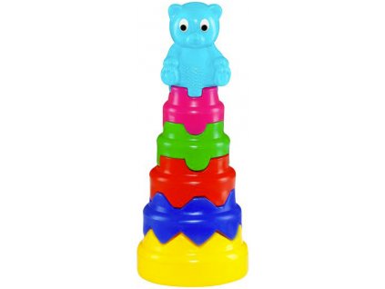 PL Baby skládačka věž velká skládací tvary s medvídkem pro miminko 2 barvy
