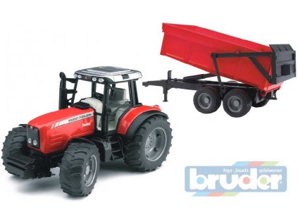 BRUDER 02045 (2045) Traktor MASSEY FERGUSON + sklapěcí vůz - červený