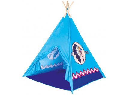 BINO DŘEVO TeePee stan indiánský modrý 120x150x120cm 4 stěny