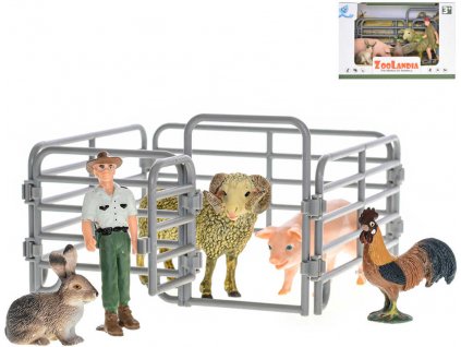 Zoolandia farma herní set zvířátka 4ks s farmářem a ohradou plast 2 druhy