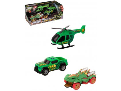 Teamsterz lov dinosaurů set 2 auta s vrtulníkem na baterie Světlo Zvuk plast
