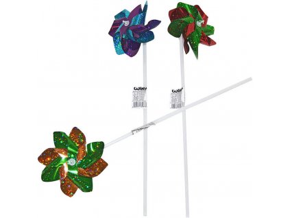 Větrník klasický růžice s třpytkami plastová tyčka 3 barvy