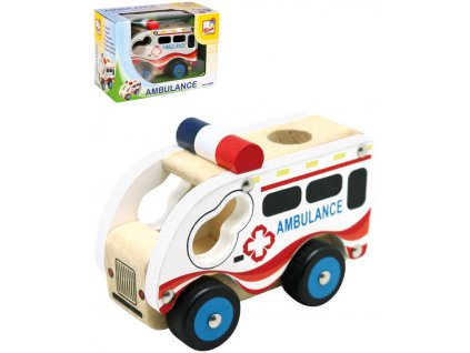 BINO DŘEVO Auto baby ambulance sanitka volný chod *DŘEVĚNÉ HRAČKY*