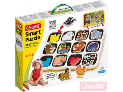 QUERCETTI Baby Smart Puzzle magnetické vkládací Farma 12 dílků oboustranné 2v1