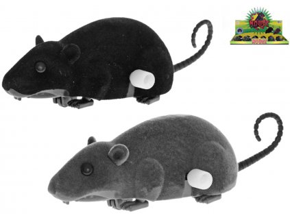 Myš na natažení na klíček 12cm jezdící pohybuje ocasem 2 barvy