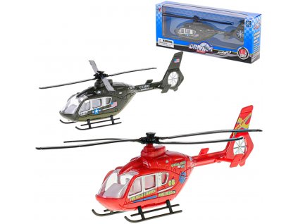 Helikoptéra hasičská /vojenská kovový vrtulník 3 druhy v krabici