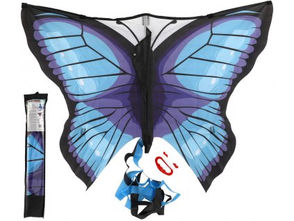 Drak létající motýl modrý 100x70cm nylon v látkovém sáčku