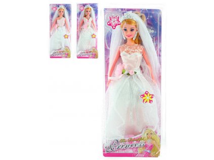 Panenka nevěsta 28cm bílé svatební šaty s doplňky v krabici 3 druhy