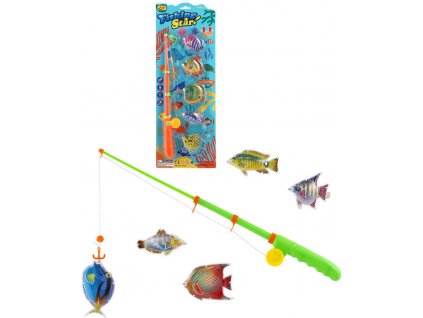 Hra chytání rybiček sada prut + rybičky magnetické 5ks malý rybář na kartě 2 druhy