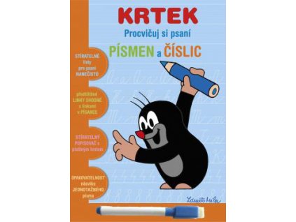 AKIM Psaní písmen a číslic Krtek (Krteček) stíratelný sešit s popisovačem 2