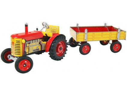 KOVAP Traktor Zetor retro model 1:25 plechový Červený na klíček Kov 0395