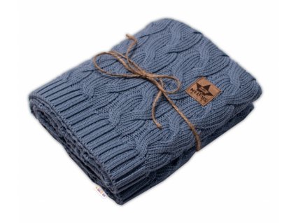 Bambusová dětská pletená deka Baby Nellys, vzor pletený cop, 80 x100 cm, jeans