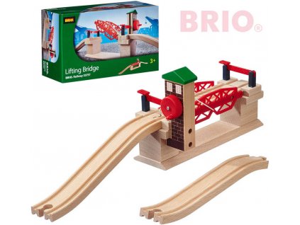 BRIO DŘEVO Set most železniční s výtahem + 2 koleje rozšíření k vláčkodráze