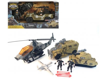 Vojenská army sada figurky s vojenskými vozidly a doplňky 3 druhy plast
